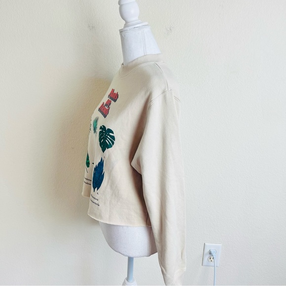 Might Fine Cream Plants Are Friends Graphic Cropped Sweatshirt Top - Picture 3 of 11